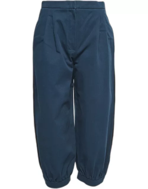 Fendi Navy Blue Cotton Twill Balloon-Leg Trousers