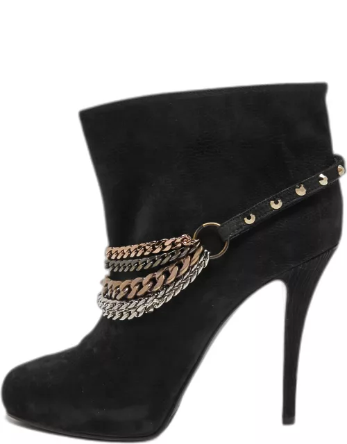 Le Silla Black Nubuck Leather Stivaletto Ankle Boot