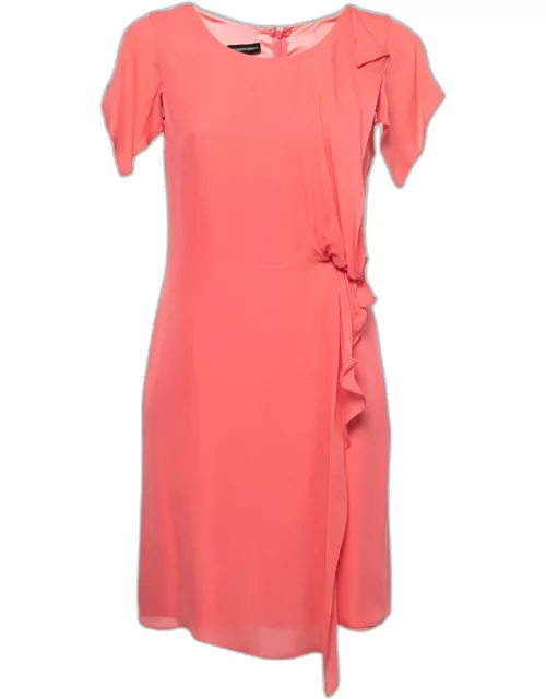 Emporio Armani Salmon Pink Silk Draped Detail Midi Dress