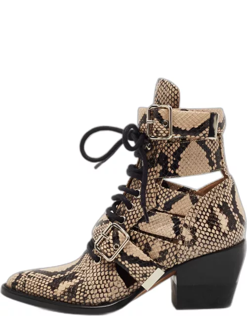 Chloe Brown/Black Python Embossed Leather Rylee Ankle Boot