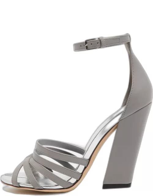 Burberry Grey Leather Hovehigh Ankle Sandal
