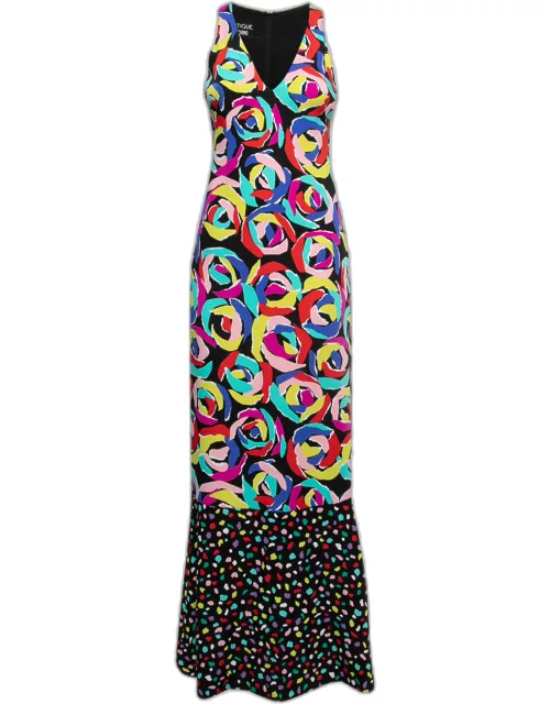 Boutique Moschino Black Multicolor Floral Print Crepe Maxi Dress