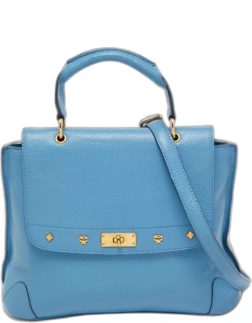 MCM Light Blue Leather First Lady Top Handle Bag