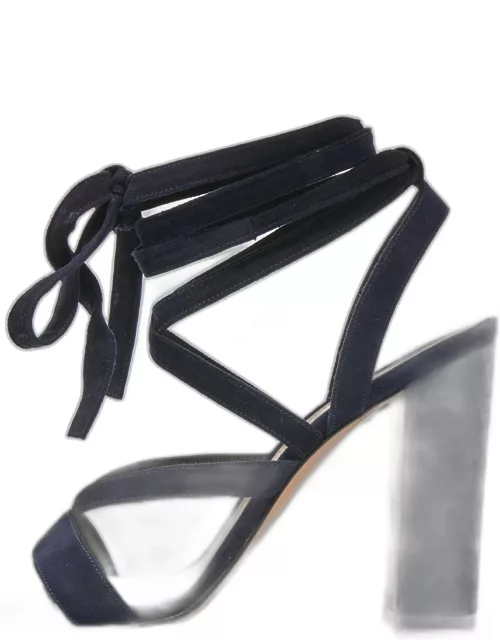 Gianvito Rossi Navy Blue Suede Ankle Wrap Sandal