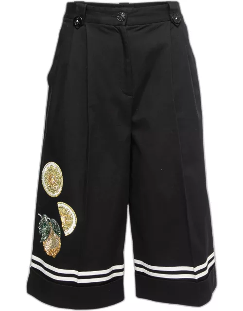 Dolce & Gabbana Black Cotton Twill Embellished Embroidered Culottes