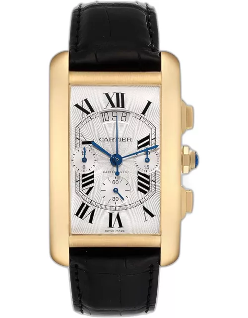 Cartier Silver 18k Yellow Gold Tank Americaine W2609256 Automatic Men's Wristwatch 31 m