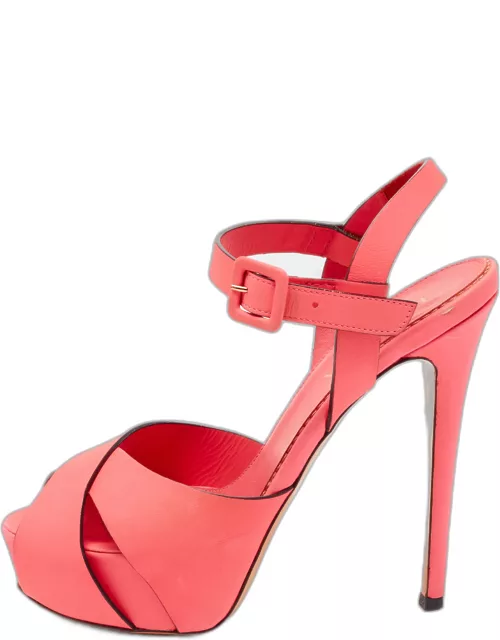 Le Silla Neon Pink Leather Platform Ankle Strap Sandal