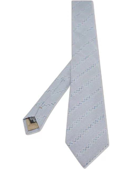 Giorgio Armani Blue Zig Zag Pattern Jacquard Silk Tie
