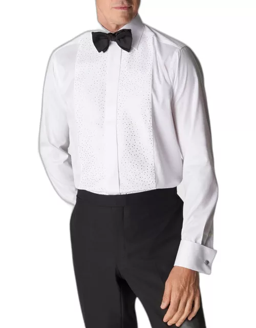 Men's Contemporary Fit Pique Formal Shirt with Swarovski Crystal