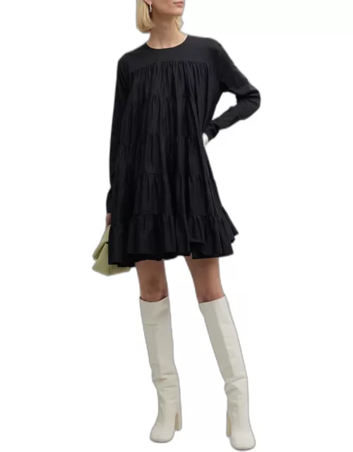 Soliman Tiered Long-Sleeve Mini Dres