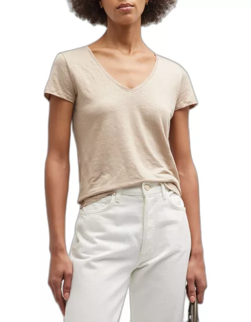 V-Neck Short-Sleeve Stretch Linen T-Shirt
