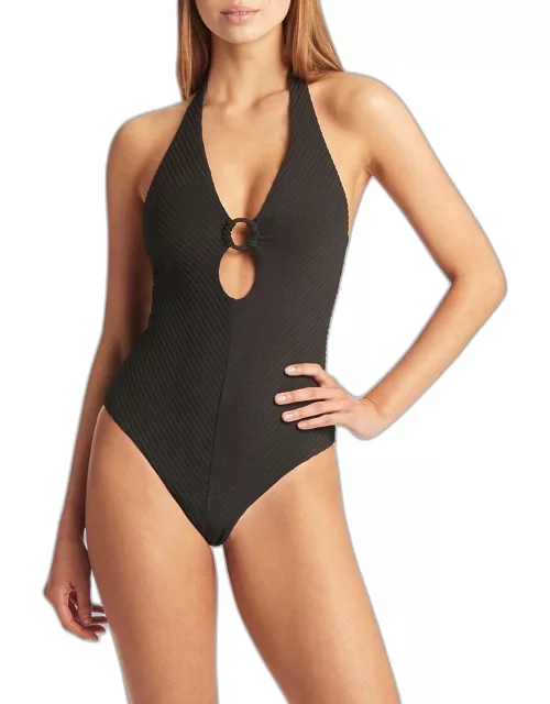 Keyhole Halter One-Piece Swimsuit