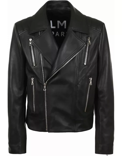Balmain Zipped Lambskin Leather Biker Jacket