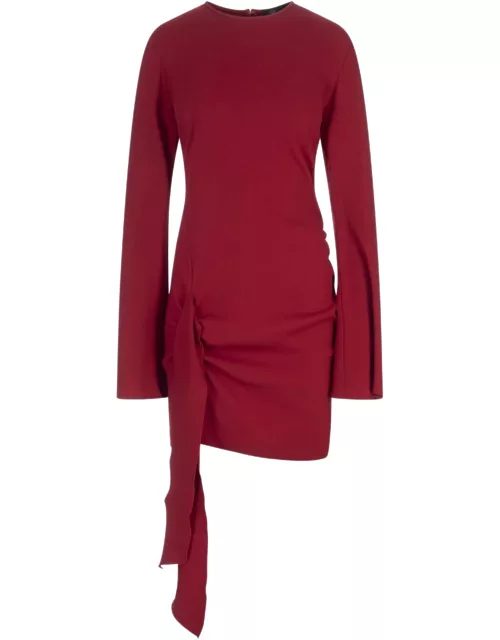 Blumarine Red Short Dress With Long Sleeves And Bow Detai