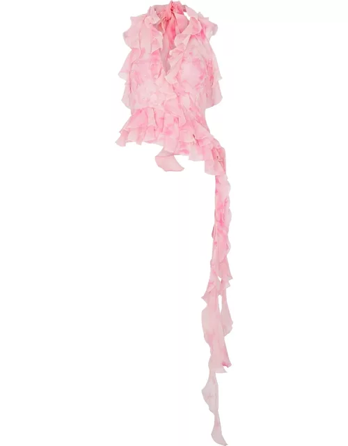 Alessandra Rich Tie-dyed Ruffled Silk-georgette Top - Pink