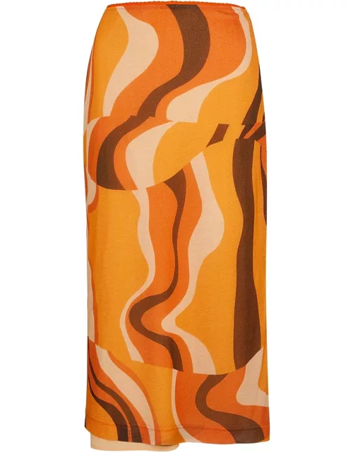 Rejina Pyo Mirren Printed Jersey Midi Skirt - Orange