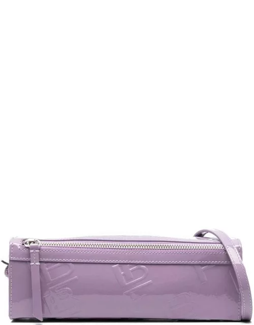 BY FAR Karo Lilac Patent Shoulder Bag With Embossed Logo All-over In Leather Woman