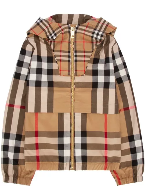Burberry Checked Zipped Hooded Jacket