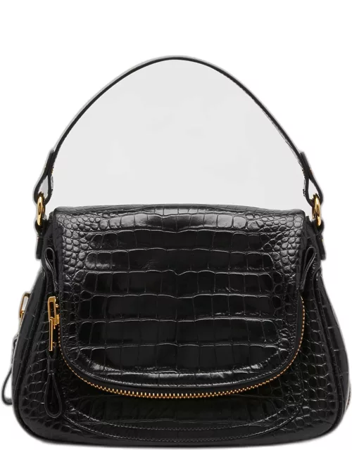 Jennifer Medium Double Strap Bag in Stamped Croc Leather