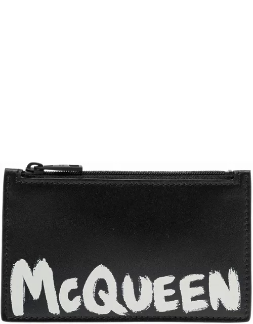 Alexander McQueen Black Card-holder With Contrasting Graffiti Logo In Smooth Leather Man