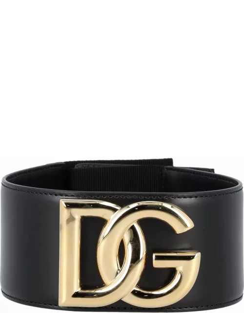 Dolce & Gabbana Stretch Band And Lux Leather Belt With Dg Logo