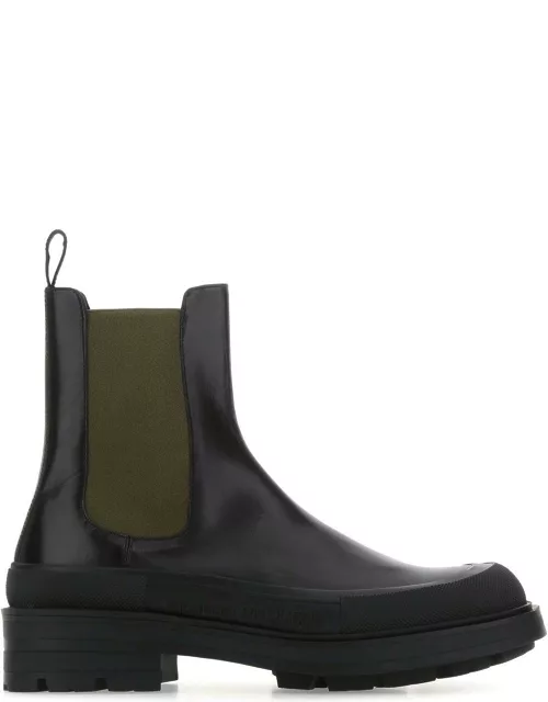 Alexander McQueen Black Leather Boxcar Ankle Boot