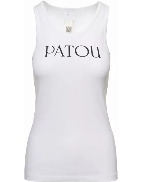 Patou iconic White Tank Top With Contrasting Logo Lettering In Cotton Woman