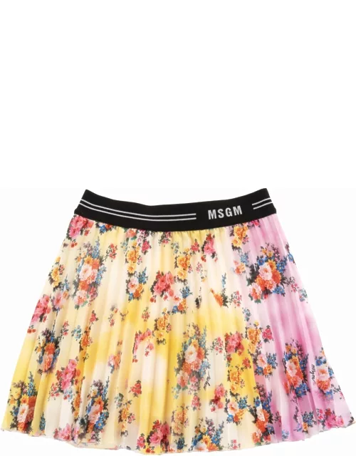 MSGM Multicolored Pleated Skirt With Floral Print