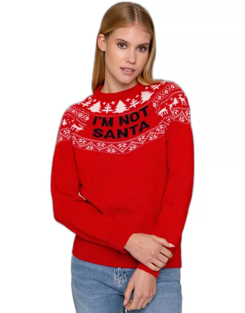 MC2 Saint Barth Christmas Red Woman Sweater Im Not Santa Blue Print - Xmas Collection