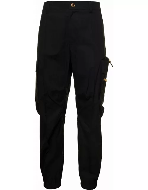 Versace Black Cargo Pants With Drawstring In Cotton Woman