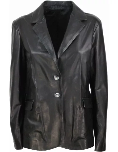 Barba Napoli Soft Leather Blazer Jacket With 2 Button Closure And Flap Pocket