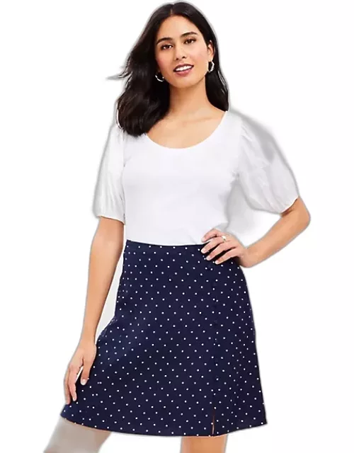 Loft Petite Dotted Button Trim Linen Blend Skirt