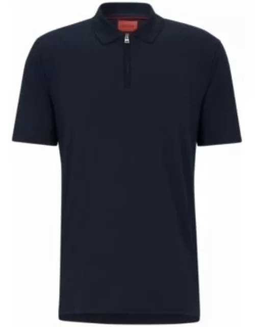 Cotton-blend polo shirt with zip placket- Dark Blue Men's Polo Shirt