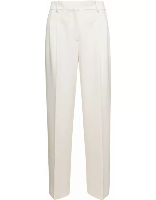 Theory White Straight Cut Double Pleat Trousers In Triacetate Woman