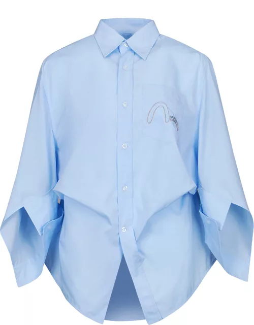 Seagull Embroidery Notched-sleeves Shirt