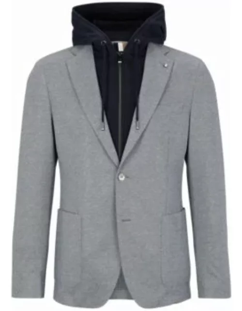 Slim-fit jacket with zip-up stretch-cotton hoodie- Dark Blue Men's Sport Coat