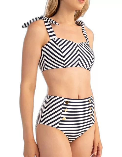 Striped Button High-Waist Bikini Bottom