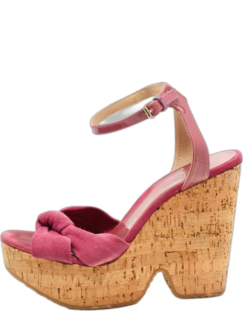 Jimmy Choo Pink Patent Leather and Suede Wedge Sandal