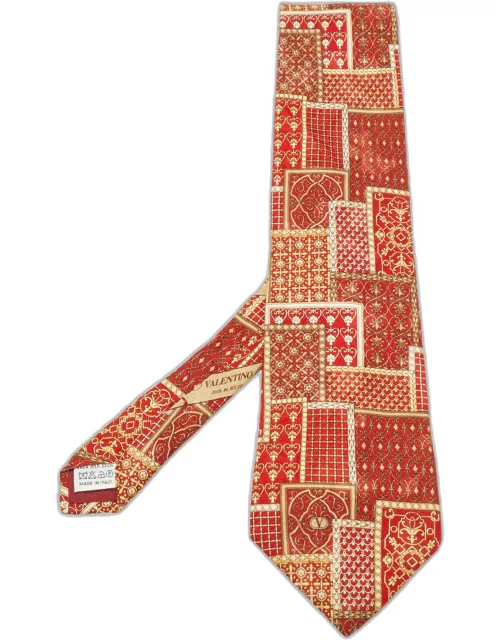 Valentino Cravatte Red Patchwork Print Silk Traditional Tie