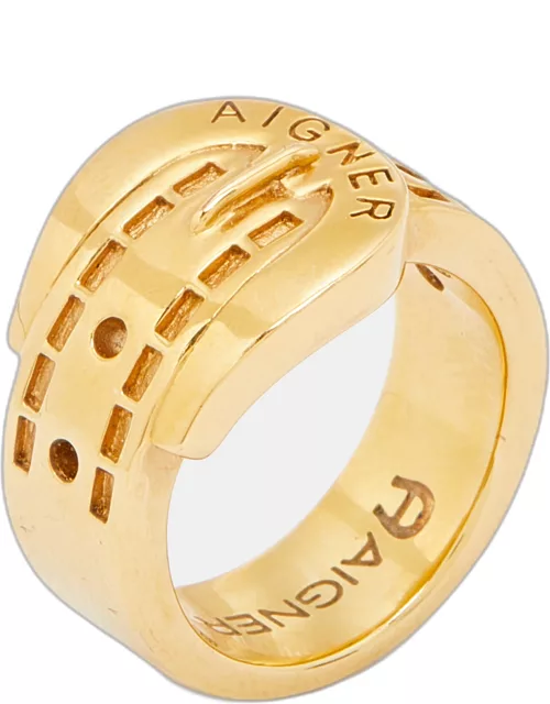 Aigner Gold Tone Belt Buckle Band Ring