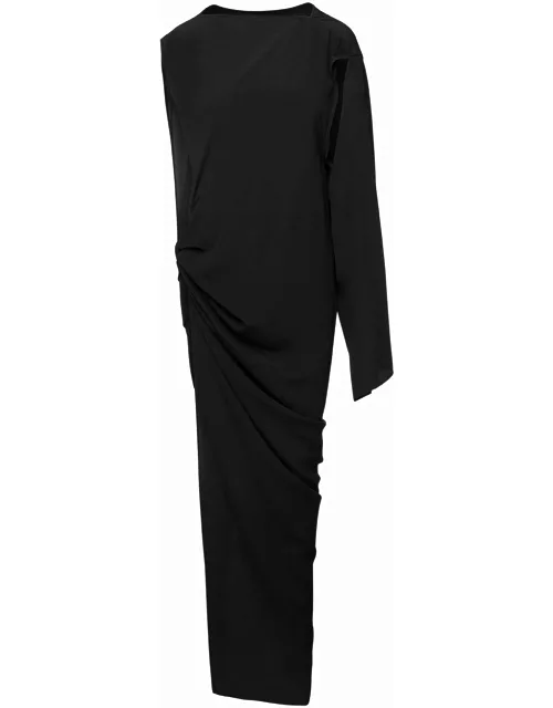 Rick Owens edfu Long Black One-shoulder Draped Dress In Silk Blend Woman