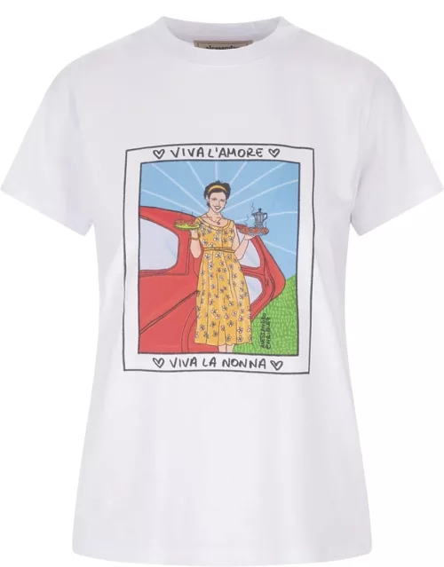 Alessandro Enriquez White T-shirt With Viva La Nonna Print