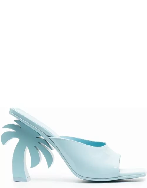 Palm Angels palm Tree Blue Mules With Palm Tree-shaped Heel In Leather Woman