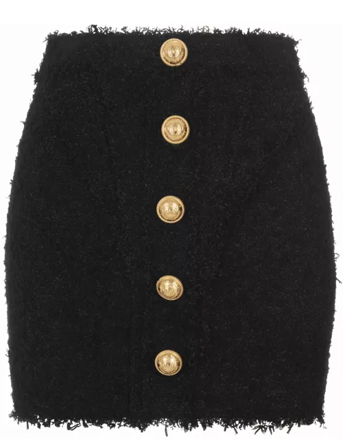 Balmain Black Tweed Skirt With Gold Button