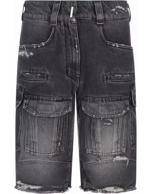 Givenchy Cargo Bermuda Shorts In Black Deni