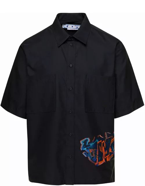 Off-White Black Short Sleeved Shirt With Multicolor Graffiti Embroidery In Cotton Blend Man