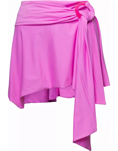 The Attico Asymmetric Miniskirt With Ruched Detailing In Pink Technical Fabric Woman