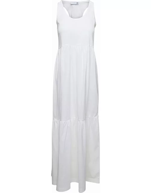Douuod Long White Sleeveless Dress With Flounced Skirt In Cotton Woman