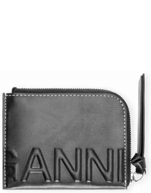 GANNI Recycled Leather Card Holder in Black Polyurethane/Leather Women'