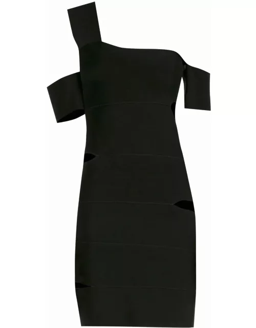 Black one-shoulder short dress with cut-out detai